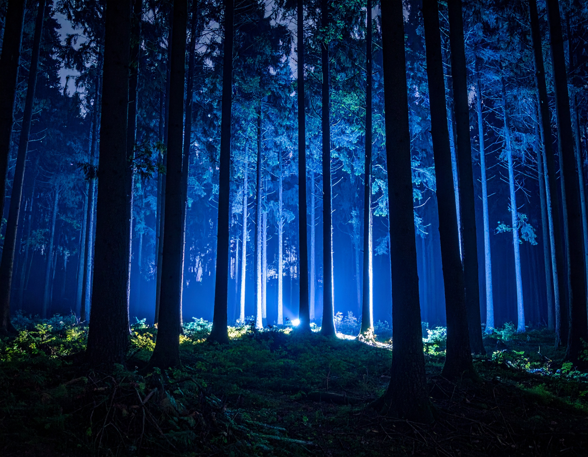 森ライトアップ青 空間演出